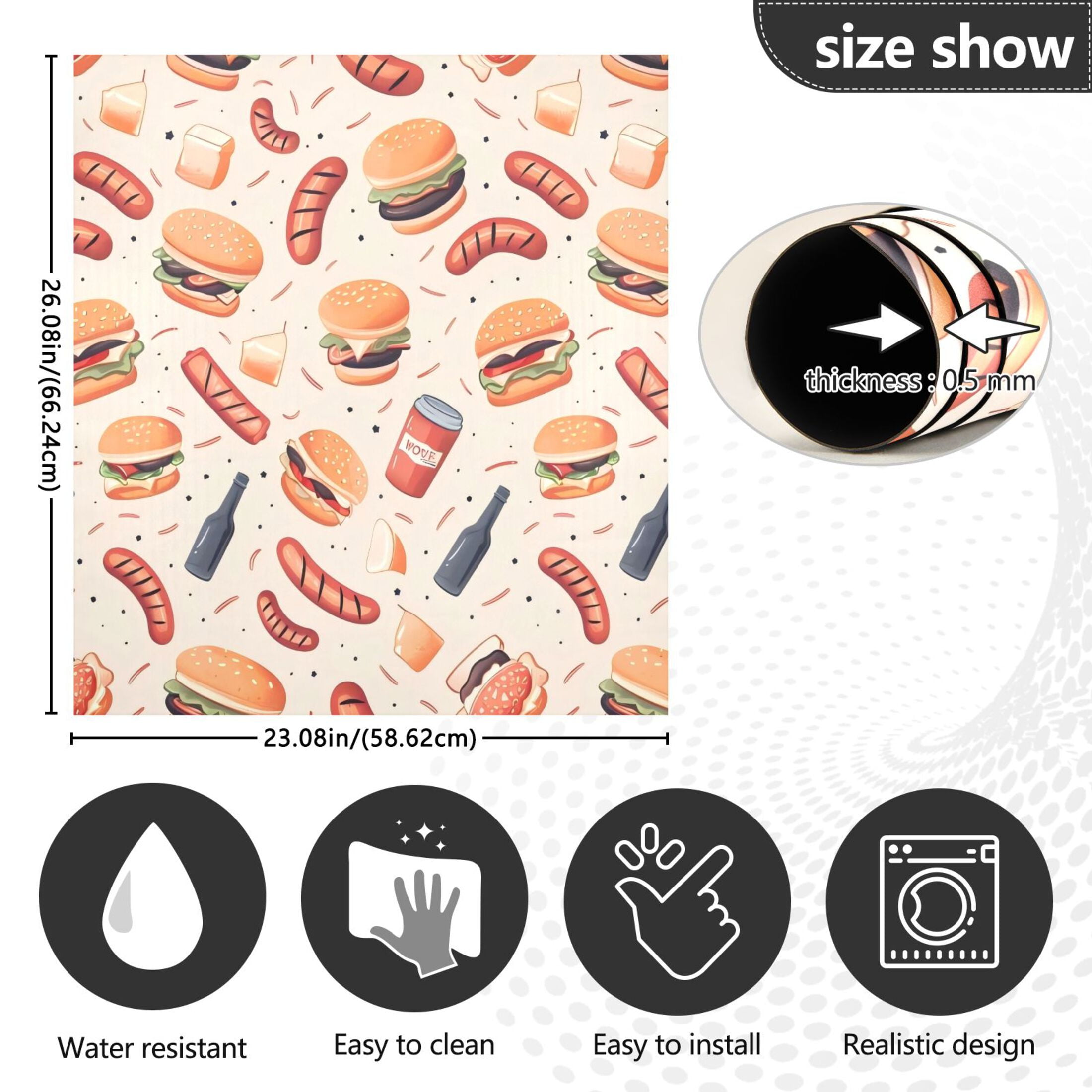 Dishwasher Magnetic Sticker 23x26 Inch Refrigerator Magnetic Sticker Washing Machine Magnetic Sticker Kitchen Panel Magnetic Sticker Home Decor Hamburger Sausage