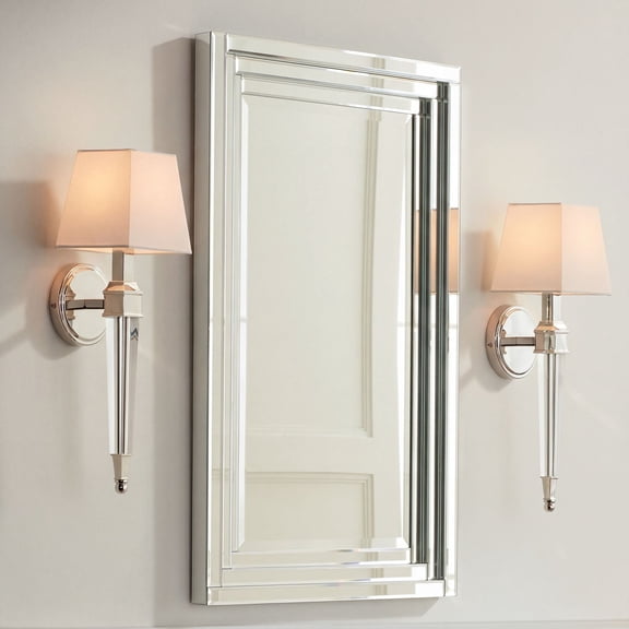 Possini Euro Design Irene Modern Wall Light Sconces Set of 2 Polished Nickel Hardwire 6" Fixture White Square Shade for Bedroom Reading Living Room