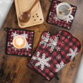 thumbnail image 5 of Red Christmas Snowflake and Plaid Pattern Kitchen Oven Mitt and Pot Holder Sets 4 Pcs for Baking, Cooking and Grilling, Heat Resistant Up To 392 °F, 5 of 7