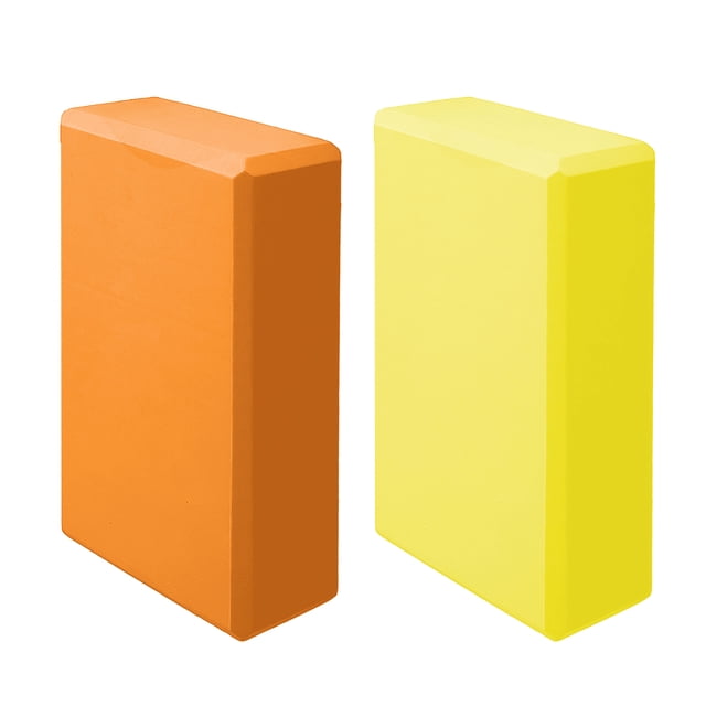 EVA Foam Yoga Blocks 2-Pack (Yellow + Orange) - Non-Slip, Pressure-Resistant Exercise Bricks for Stretching, Balance & Flexibility Training - Ideal Yoga Accessories for Beginners & Family Fitness