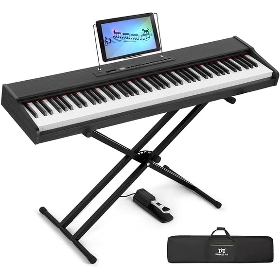 Mustar 88-Key Electronic Piano Semi Weighted Digital Keyboard with Stand, Pedal, Bag (Black)