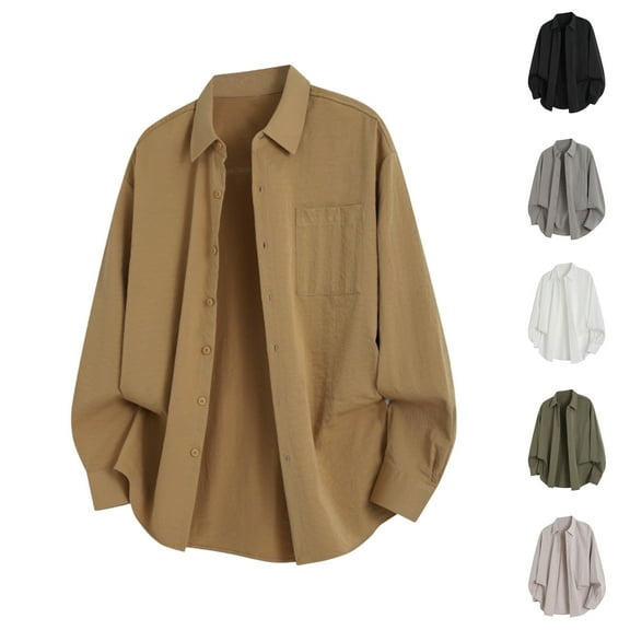 FRSASU Men's Casual Jacket Button Lapel Work Coat Solid Color Multi-Pocket Fashion Tops White