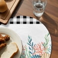 thumbnail image 3 of Coastal Corals Shells Round 13 Inch Placemats Set of 4, Ocean Marine Life Sstarfish Black Plaid HeatResistant Non Slip Place Mats for Dining Table, Wipeable Kitchen Table Mats for Housewarming, 3 of 9