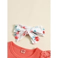 thumbnail image 4 of vera natura Baby Girl 3 Piece Summer Set, Letter Print Fly Sleeve Ribbed Romper Layered Hem Shorts Bow Headband Outfits, 4 of 7