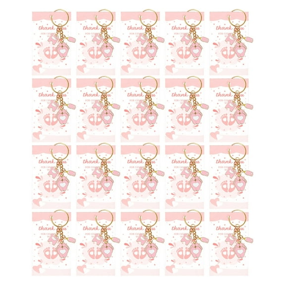 20 Pieces Baby Shower Party Favor Set for Newborns Celebration Foot Pendant Key Chain with Bags and Thank You Cards