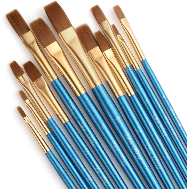 50 Flat Paint Brushes Set – Synthetic Hair Short Handle Bulk Kit For Beginners In Acrylic, Oil & Watercolor Art Painting
