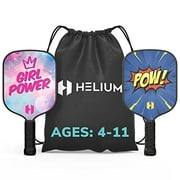 Helium Pickleball Paddle for Kids - (2 Pack - POW! and Girl Power) Child Size, Lightweight Honeycomb Core, Graphite Strike Face, Premium Comfort Grip, 2 Pickleball Paddles & 2 Drawstring Bags