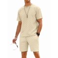 thumbnail image 2 of Men's Short Sleeve Set Suits 2 Piece Shirt Shorts Outfit for Summer Casual Khaki XXL, 2 of 5