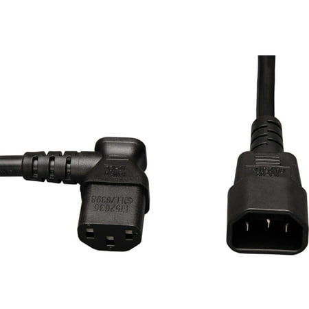 Tripp Lite 2ft Computer Cord Extension Cable C14 to Left Angle C13 10A 18AWG 2' - 10A, 18AWG (IEC-320-C14 to Left Angl