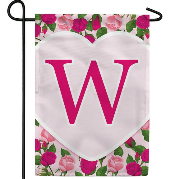 America Forever Flags Monogram Letter W Garden Flag - Pink Roses - 12.5 x 18 Inches, Happy Valentine's Day Pink Roses Love Heart Double Sided Flag, Seasonal Yard Outdoor Holiday Décor