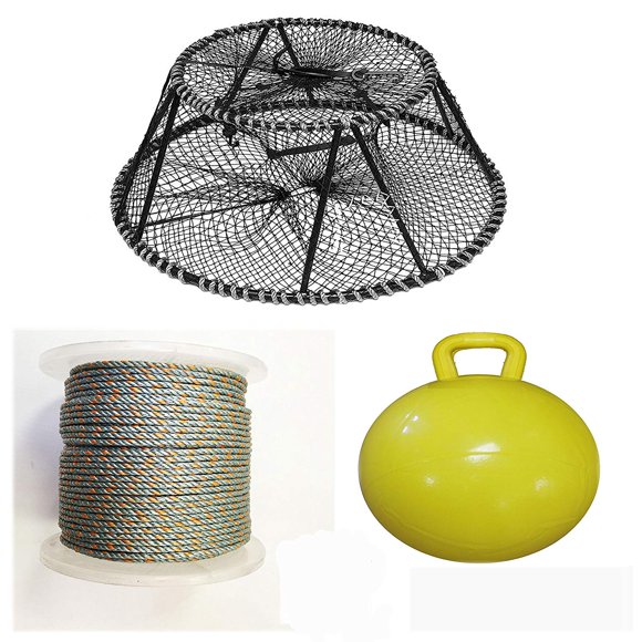 Vinyl Coated Tower Style Prawn Trap(30"x20"x12"H, Stretched Mesh:1-1/8"), 1/4" x 400' Lead Rope & 14“ Bullet Folat Combo
