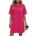thumbnail image 2 of QUNYINEY A Line Women's Summer Dresses Short Sleeve Casual Pink Midi T-Shirt Dress Crew Neck Loose Fit with Pockets Dresses, 2 of 6