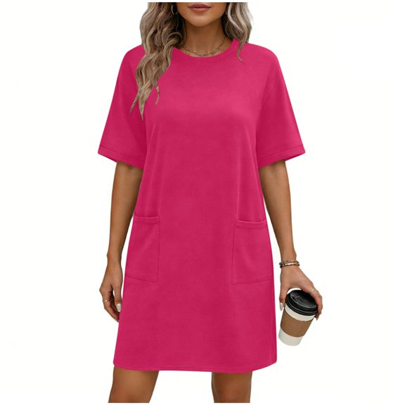 Enjoytime Womens Plus Size Dresses Crew Neck Short Sleeve Knee Length Shirt Dress Summer Casual Beach Vocation Sundress