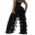 thumbnail image 4 of Women High Waist Trim Tulle Mesh Wide Leg Trousers Y2K Casual Solid Chiffon Multi Layer Ruffle Yarn Pants, 4 of 4
