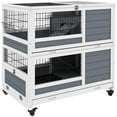 thumbnail image 2 of Pefilos 38" Outdoor Wooden Rabbit Hutch with Wheels, Trays and Feeding Trough, Outdoor Bunny Enclosure Guinea Pig Cage for Small Animals, Gray, 2 of 11