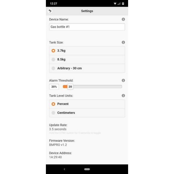 BMPRO Indicateur de Niveau de Gaz pour Réservoir de Propane SMARTS SMARTSENSE; Utilisé pour Indiquer le Niveau dans les Bouteilles de Gaz Portables Domestiques; Communique avec les Téléphone Intelligent via Bluetooth/App pour Téléphone Intelligent; Type Magnétique