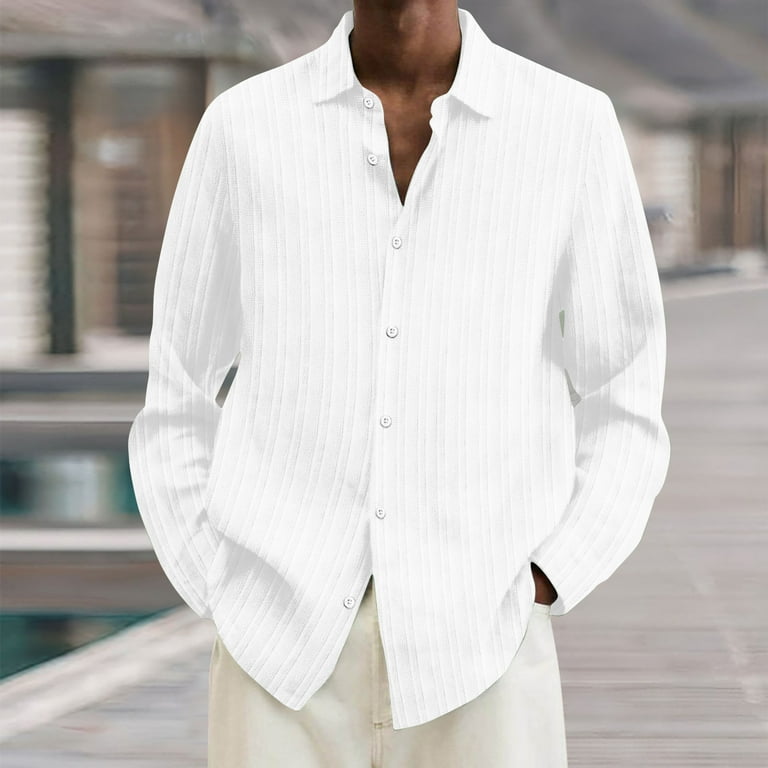 DDAPJ pyju Cotton Linen Long Sleeve Shirts for Men Solid Textured - Main Image