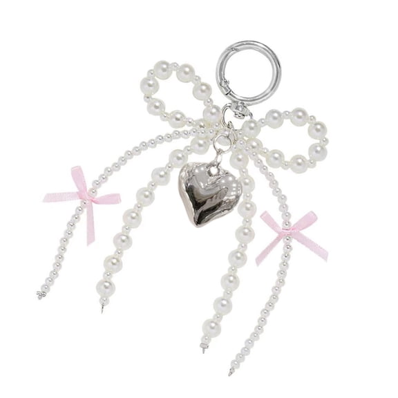 Fogun Elegant Pearls Bowknot Heart Charm Pendant Bag Decoration Bows Keychain Keyring Ornament Fashion Accessory For Women