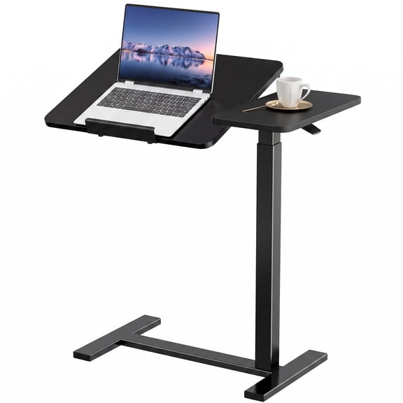 EDX Overbed Bedside Lap Desk with Wheels and Tilt Top, Mobile Standing Lap Desk Pneumatic Adjustable Height for Home Office Bedroom Sofa, Black