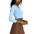 thumbnail image 3 of Seyurigaoka Women Rib Knit Long Sleeve Solid Color Button Front Crop Tops, 3 of 5