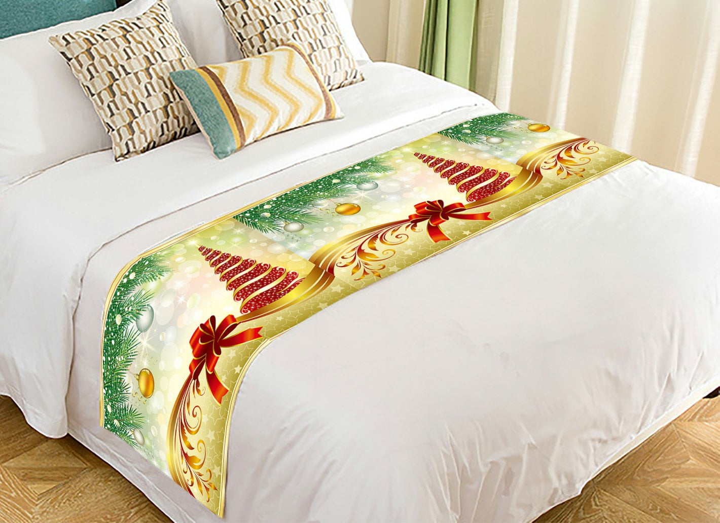 GCKG Festival Bed Runner, Winter Holiday Merry Christmas Bed Runners Scarves Bed Decoration 20x95 inch