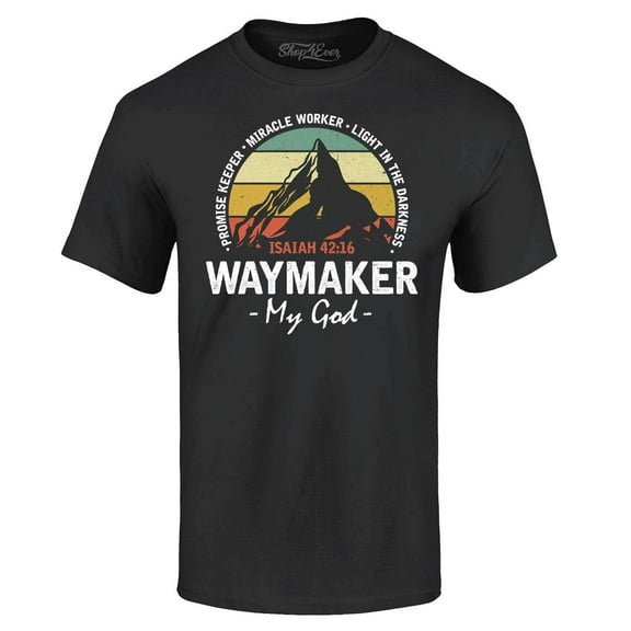 Shop4Ever Men's Waymaker My God Isaiah 42:16 Graphic T-shirt Medium Black