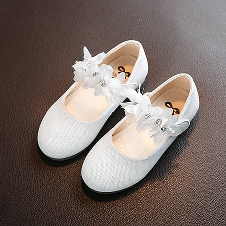 

Foraging dimple Toddler Infant Kids Girl Pearl Butterfly-Knot Single Princess Leather Shoes White