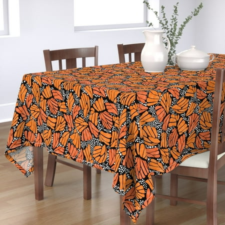 

Cotton Sateen Tablecloth 70 x 90 - Orange Monarch Butterfly Black Polka Dots Abstract Butter Summer Nursery Decor Print Custom Table Linens by Spoonflower