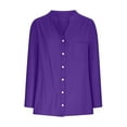 thumbnail image 4 of Hfnxid Womens Button Down Shirts Plus Size Cotton Linen Shirt Roll Up Long Sleeve Tops V Neck Casual Loose Fit Blouses with Pocket, 4 of 6