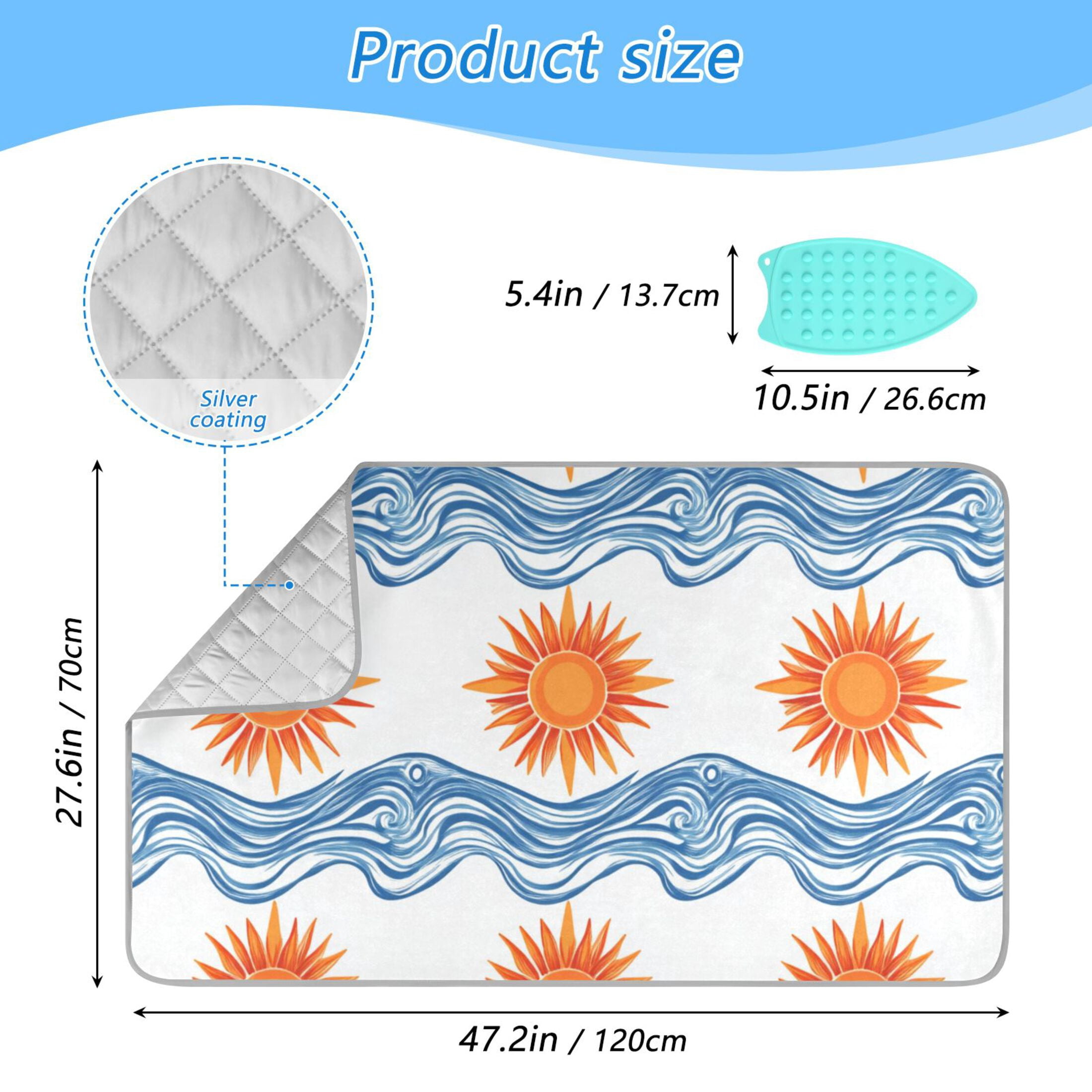 Sun and Waves Ironing Mat Blanket Portable Travel Ironing Pad Heat Resistant Pad 47.2" x 27.6”
