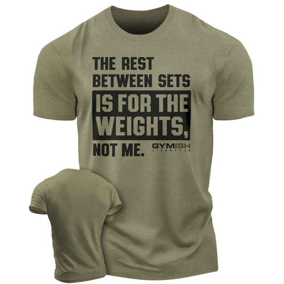 Gymish Rest Between Sets Workout T-Shirt for Men – Funny Gym Shirt, Mens Gym TShirt, Gym Clothes for Men, Athletic Workout Wear