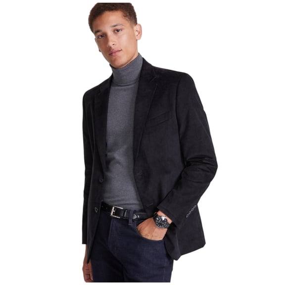 Nautica Mens Modern fit Corduroy Sport Coat Blazer 40 R Black Solid Stretch