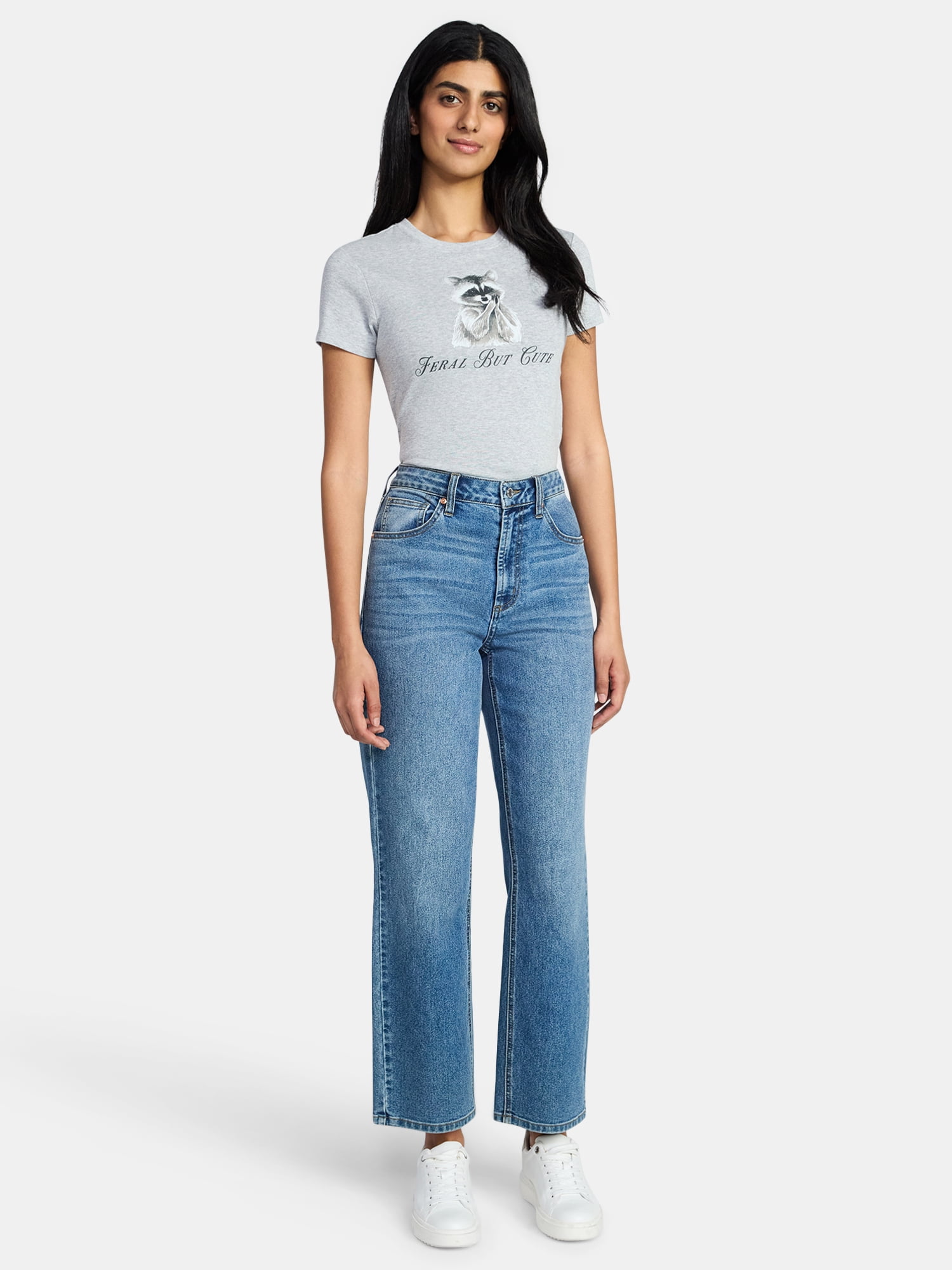 Feral But Cute Women's Graphic Baby Tee with Short Sleeves, Sizes XXS-XXL
