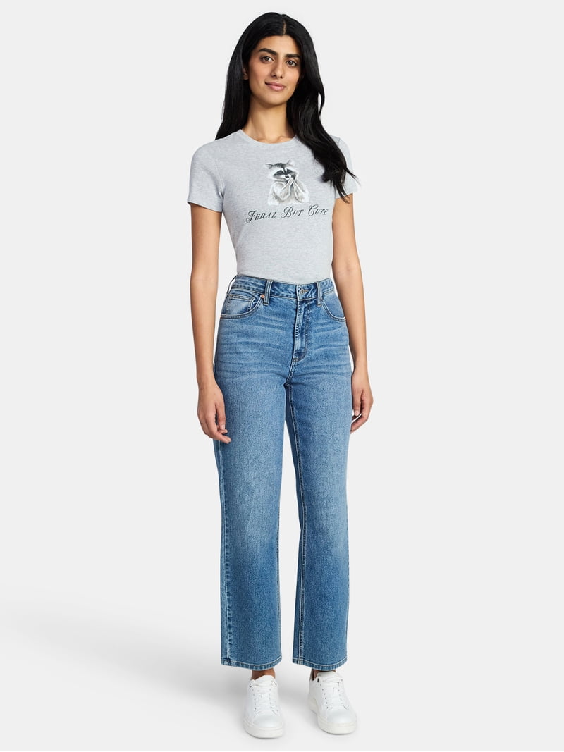 Feral But Cute Women's Graphic Baby Tee with Short Sleeves, Sizes
