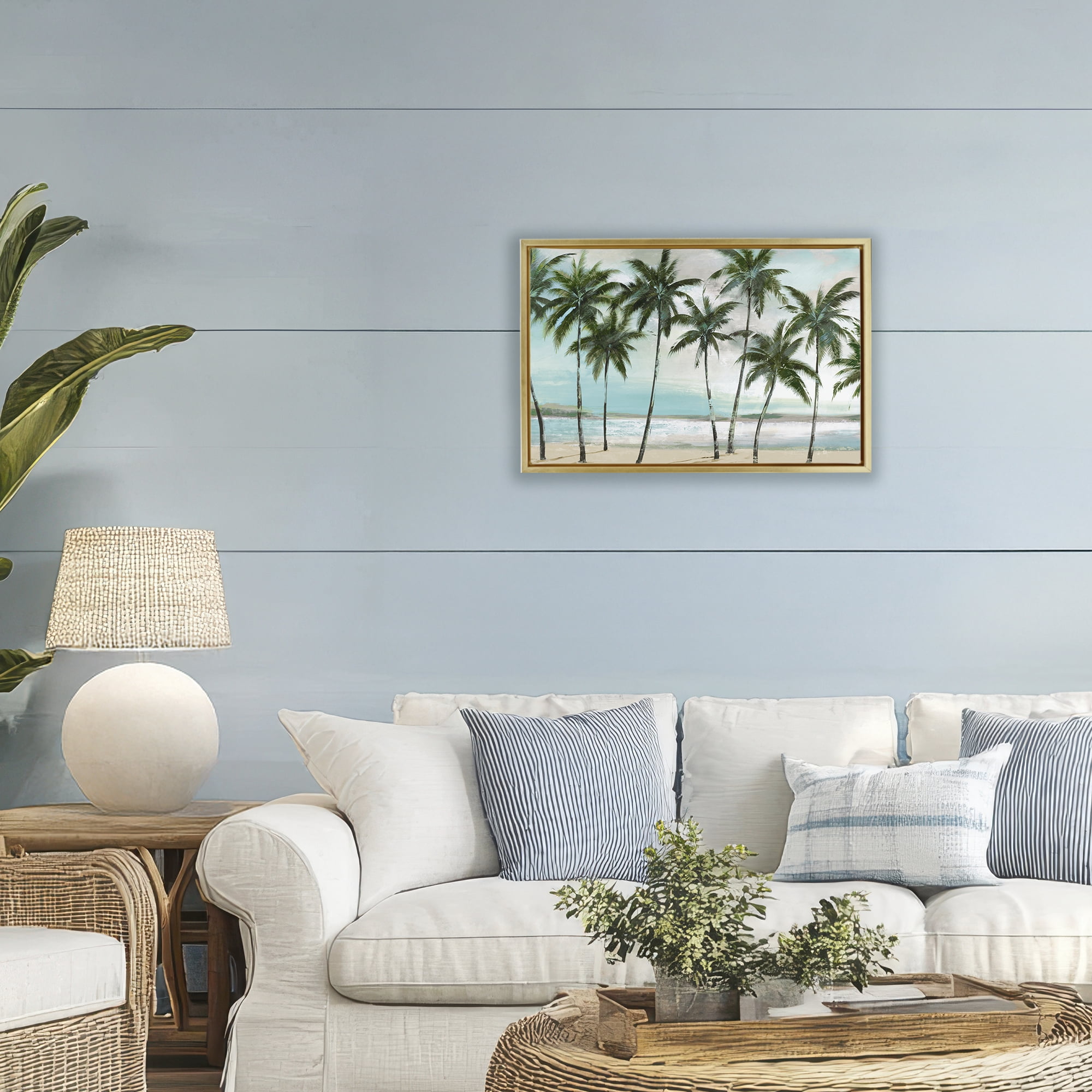 Stupell Industries Palms in A Row Coastal Gold Framed Floater Canvas Wall Art, design by Lorenzo Collective