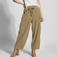 thumbnail image 4 of Women's Corduroy Pants Drawstring Elastic Waist Baggy Wide Leg Trousers Pull On Fall Winter Harem Outfit with Pockets (S, Khaki), 4 of 8