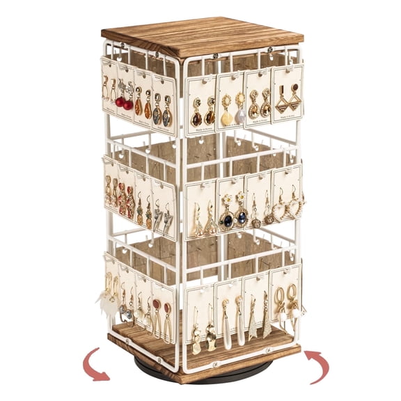 Sfugno 360 Rotating Earring Display Stands for Selling, Earring Rack Display Holder Stand,Jewelry Display for Vendors Selling Earring Cards,White+Brown
