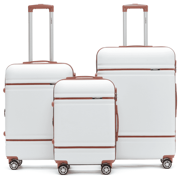 Set de 3 Maletas ABS Cairo Blanco Café 20 24 y 28 Pulgadas 4 Ruedas 360° Resistentes