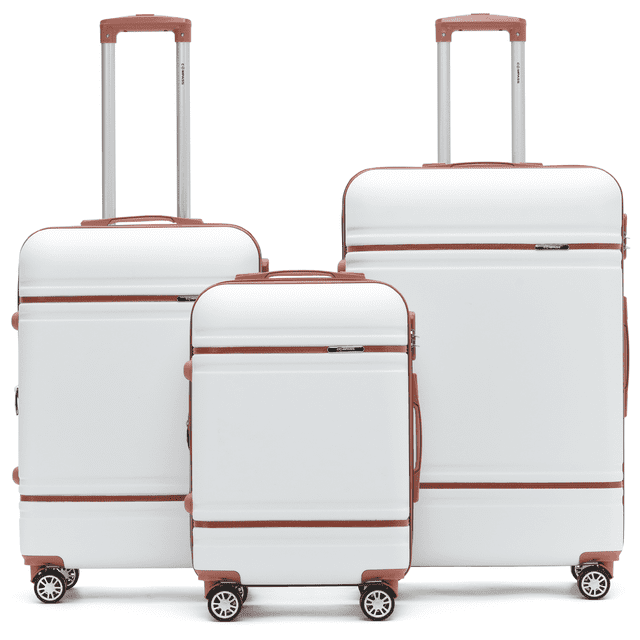 Set de 3 Maletas ABS Cairo Blanco Café 20 24 y 28 Pulgadas 4 Ruedas 360° Resistentes