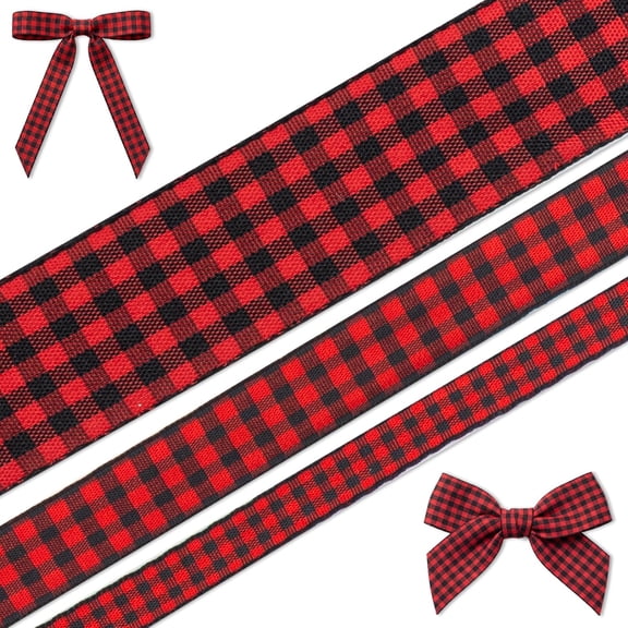 Hsomely 3 Rolls 10Yards Christmas Red and Black Buffalo Plaid Ribbon Set
