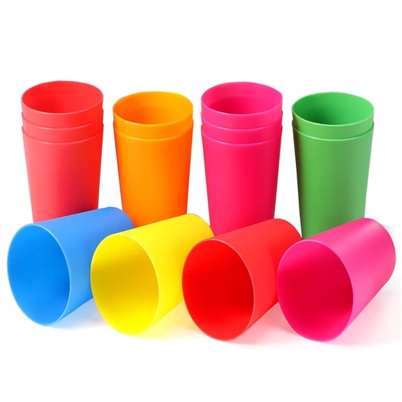 Unbreakable Plastic Stackable Juice Tumblers Set of 12 Kids Drinking Cups Reusable Dishwasher Safe for Parties, Events, Marketing, Weddings DIY Projects or BBQ Picnics（Color random）