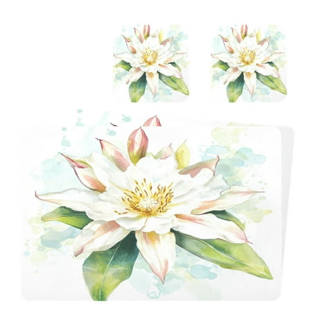 

Wobogo Epiphyllum Oxypetalum Placemats Coasters Set of 2 Heat-resistant Non-slip Easy to Clean Square Dinner Plate Mat