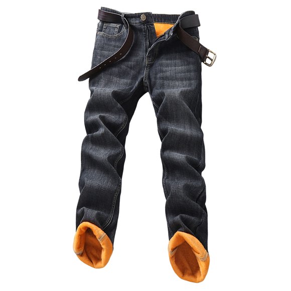 Men's Straight Jeans for Autumn Winter Business Casual Loose Fit Velvet Lined Thickened Warm Comfortable Trousers Durable Stretch Denim Pants