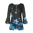 thumbnail image 4 of QATAINLAV Floral Tops for Women Summer Casual 3/4 Sleeve Boho Blouses Loose Fit Button V Neck Tunic Shirts Pleated Flare Sleeve Tshirts Blue XXL, 4 of 6