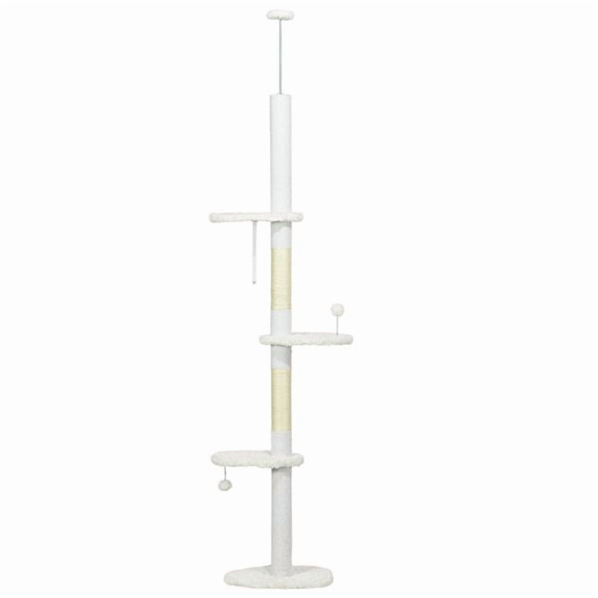 PawHut 8.4' Floor to Ceiling Cat Tree, Adjustable Height, White