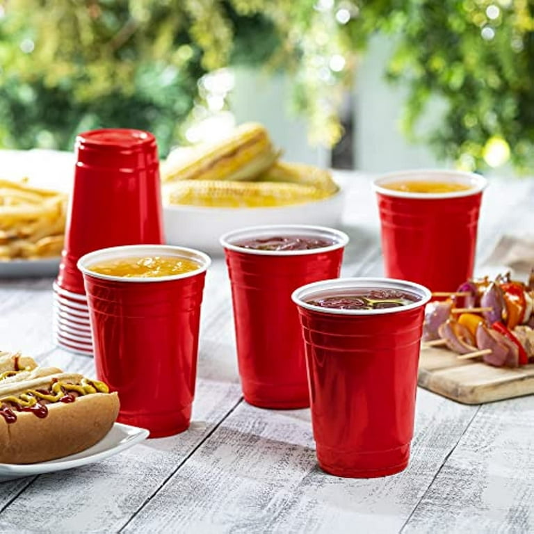 Comfy Package Disposable Party Plastic Cups [100 Pack - 18 oz.] Red  Drinking Cups