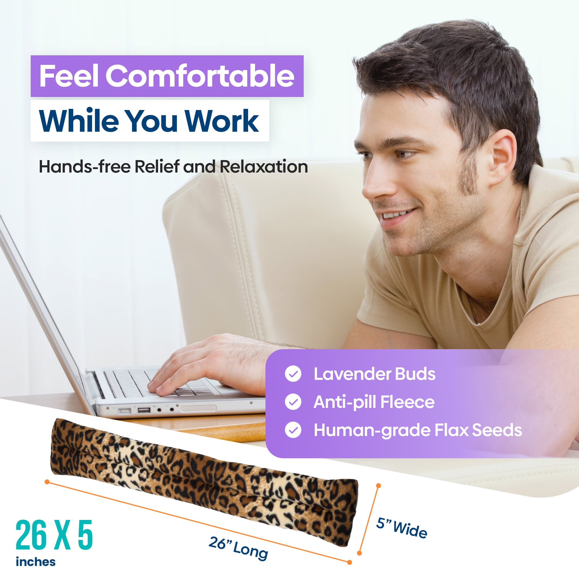 Sunny Bay Microwave Heating Pad, Microwavable Heated Neck and Shoulder Wrap, Anti-Anxiety Weighted Moist Heat or Ice Pack with Flaxseed and Lavender, FSA HSA Approved, 26x5 Inches, Leopard Skin Print