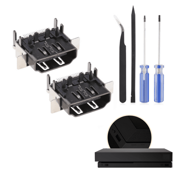 2 Pack HDMI Port Replacement for Xbox One X Socket Jack Interface Connector for Xbox One X Console Accessories Parts with Repair Kit