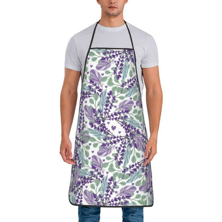 

Apron for Men Women Green Leaves Lavender Flowers Waterproof Chef Kitchen Baking Apron with Long Ties Aprons for Cooking Baking and Gardening Kitchen Collection