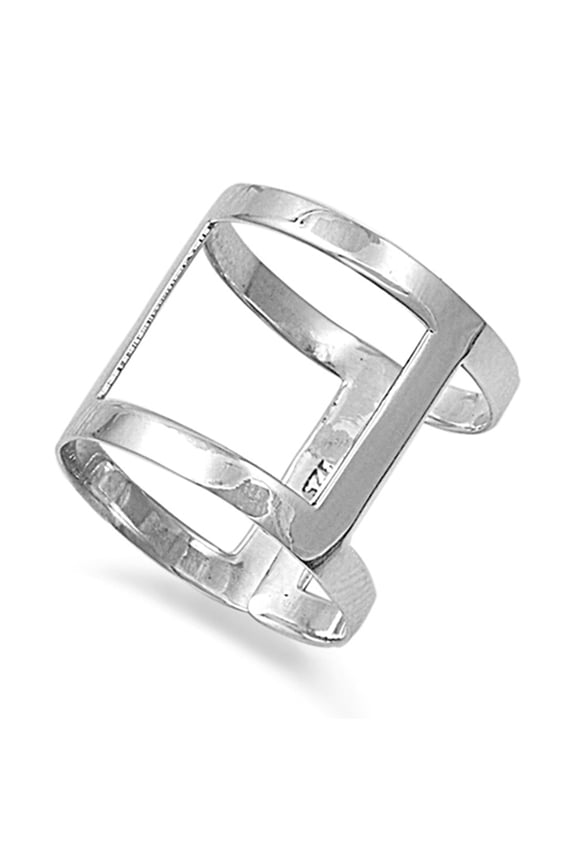 Wide Cork Open Bar Long Ring .925 Sterling Silver Band Jewelry Female Male Unisex Size 7